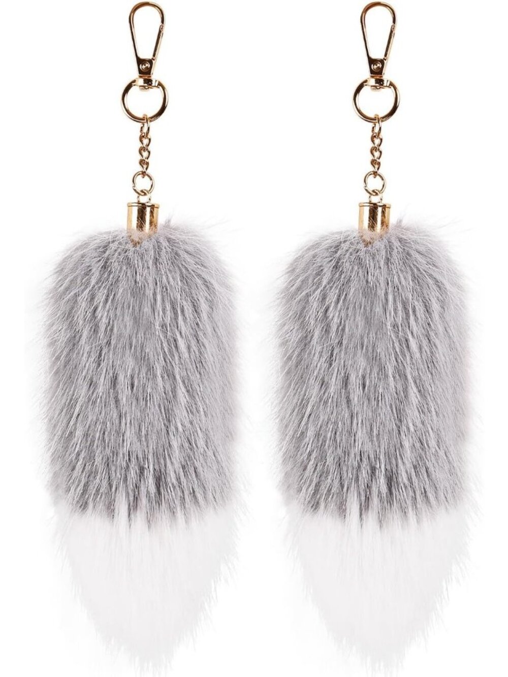 2 Pcs Grey Lightweight Fox Fluffy Plush kawaii Tail Keychain for Bag Charm
